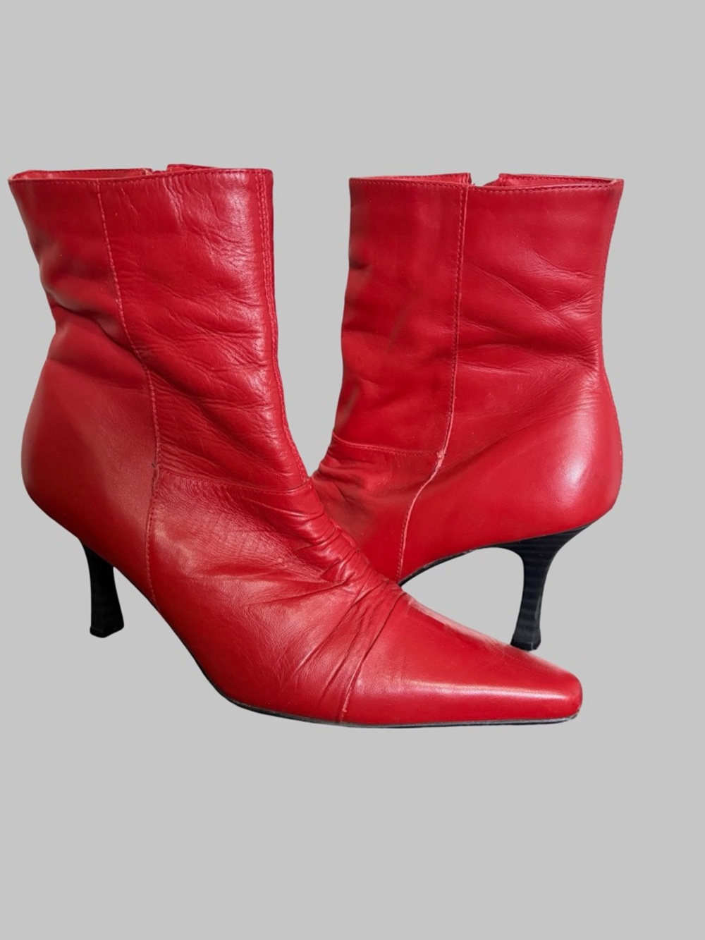 Paolo Corelli Vintage Womens Red Leather Pointed Toe Heeled Ankle Boots- Sz-9